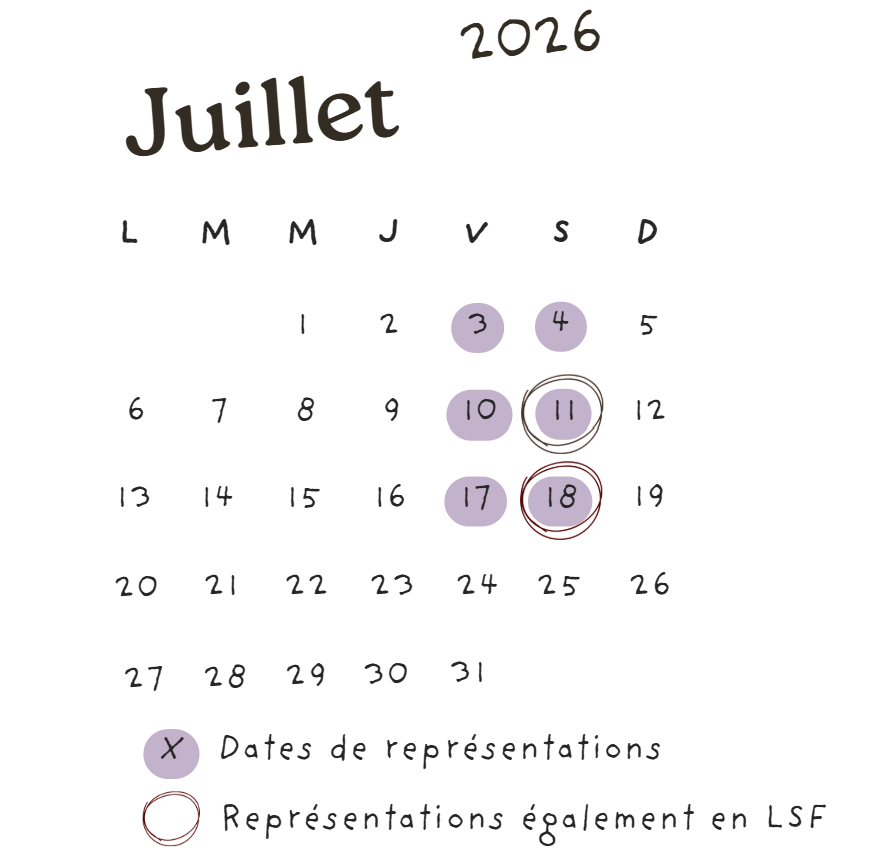 Calendrier des représentations Terres d'Histoire Juillet 2026 dont LSF